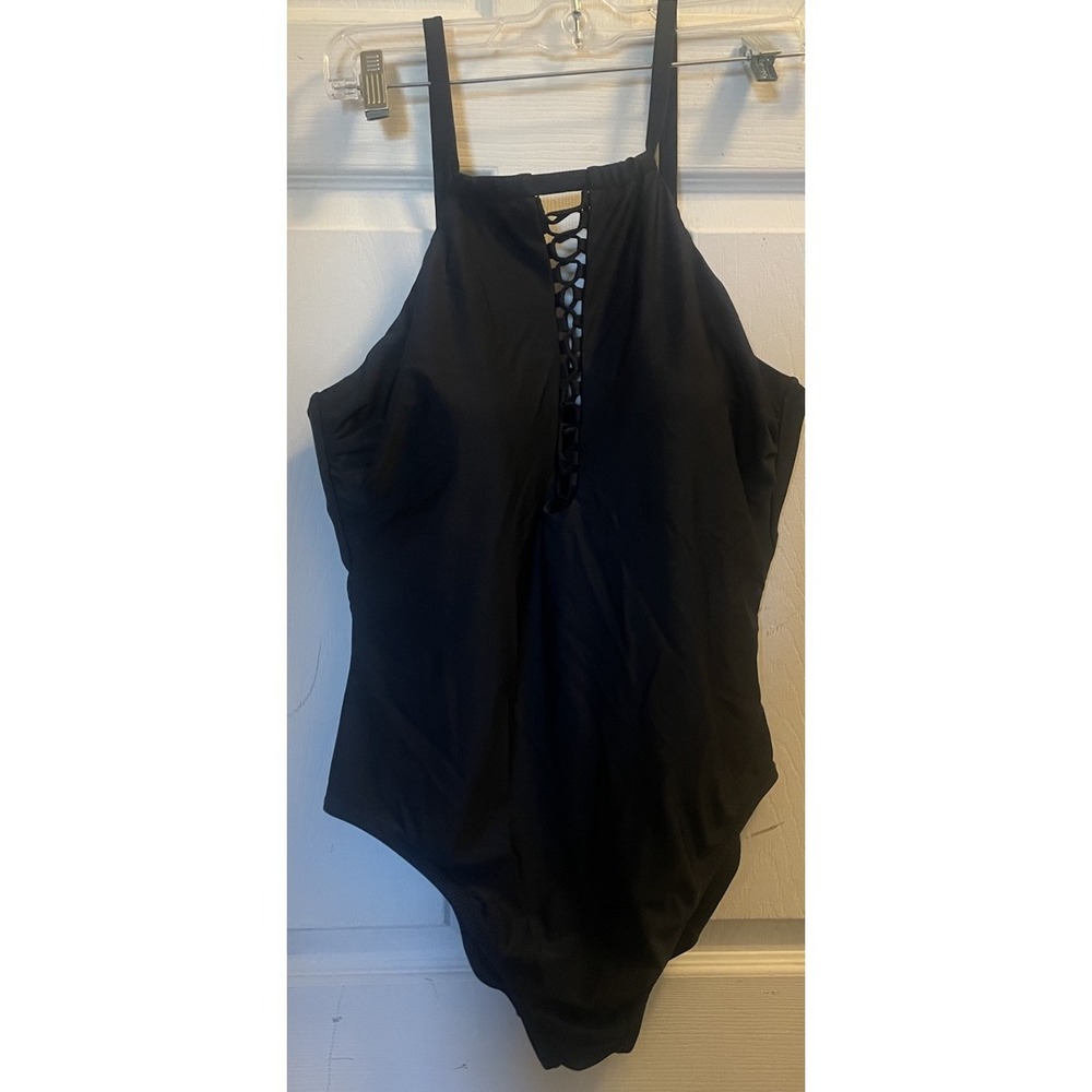 Raisins Curves Women One Piece Cutout Swimsuit Black Size 16W Nylon/Spandex